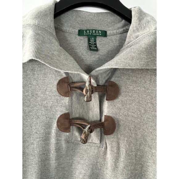 Lauren Ralph Lauren Sz L Stretch Knit Collar Dress Wood Leather Toggle Preppy - Picture 4 of 10